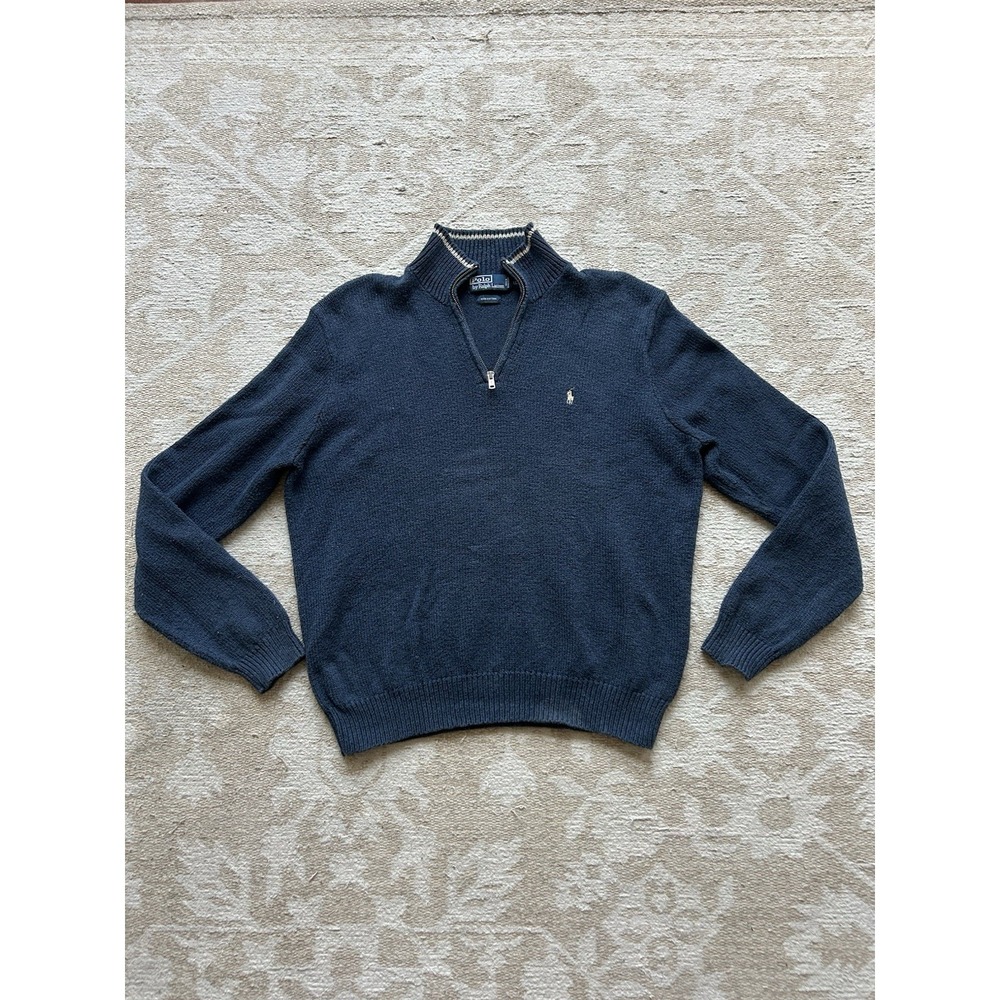 Vintage Polo Ralph Lauren Quarter Zip Sweater Mens XL Blue Knit Pullover Nordic